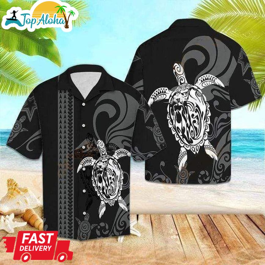 Beach Shirt High Quality Hawaiian Aloha Shirts Turtle Black And White V