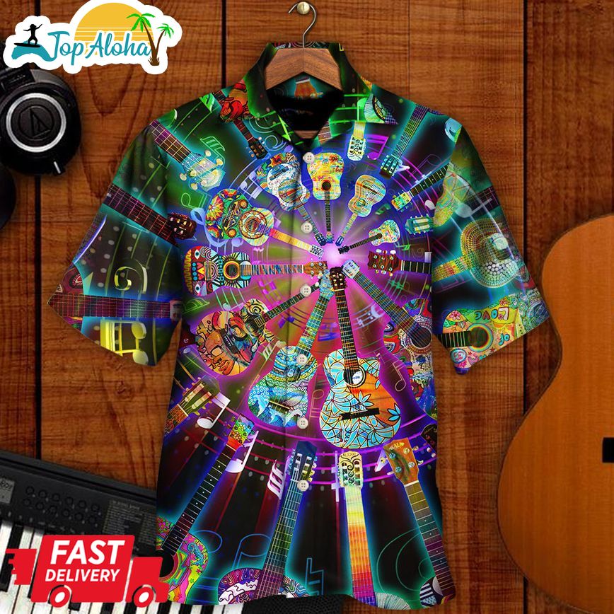 Hippie Funny Guitar Music Colorful Hawaiian Shirt